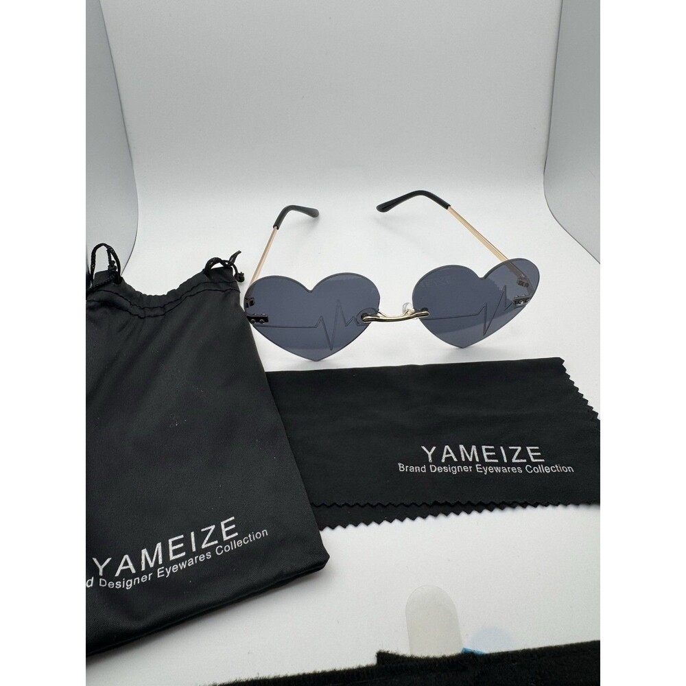 Yameize Heart EKG Sunglasses Rimless Grey Tint